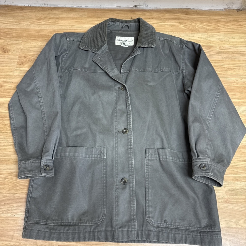 Eddie Bauer Women's Small Grey Chore Jacket‎ Corduroy Collar Whidbey Button Up